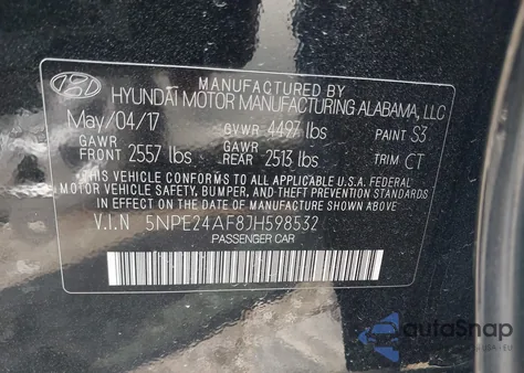2018 Hyundai Sonata Se из США, поврежденный, VIN 5NPE24AF8JH598532